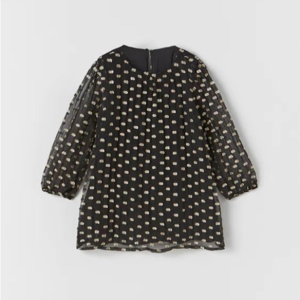 ZARA Kids | Black | Contrast Dotted Mesh Dress 4/5yr